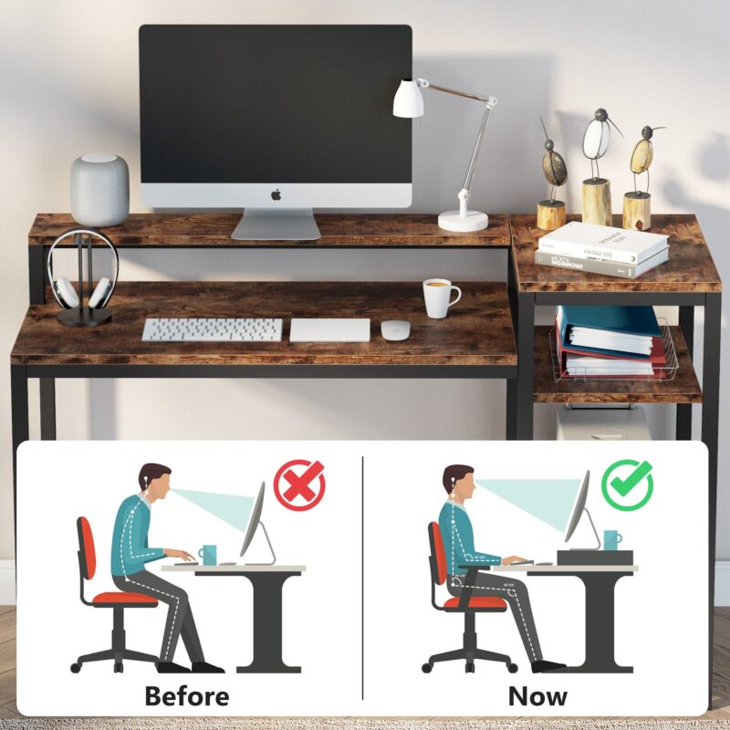 Computer Desk, Industrial Study Desk with Shelves & Monitor Stand - Image 4