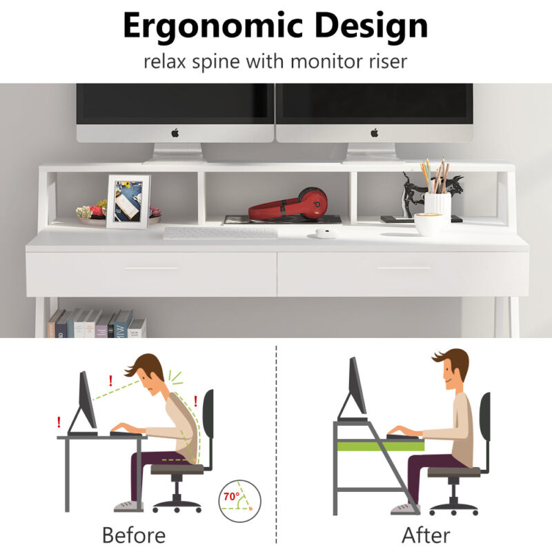 Computer Desk, 47" Writing Desk with Storage Shelf & Drawers - Image 5