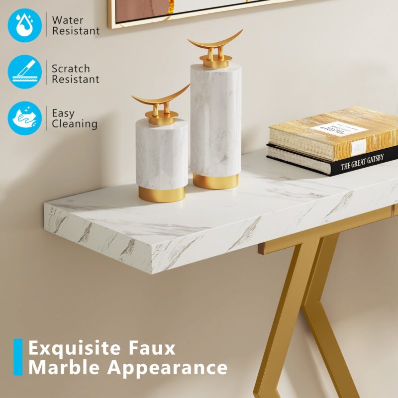 Console Table, Modern 70.9" Sofa Table with Faux Marble Tabletop - Image 5