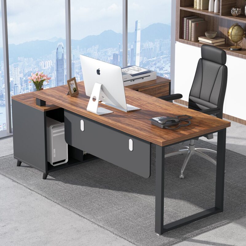 55 Inch L-Shaped Computer Executive Desk with 47 inch File Cabinet - Image 5