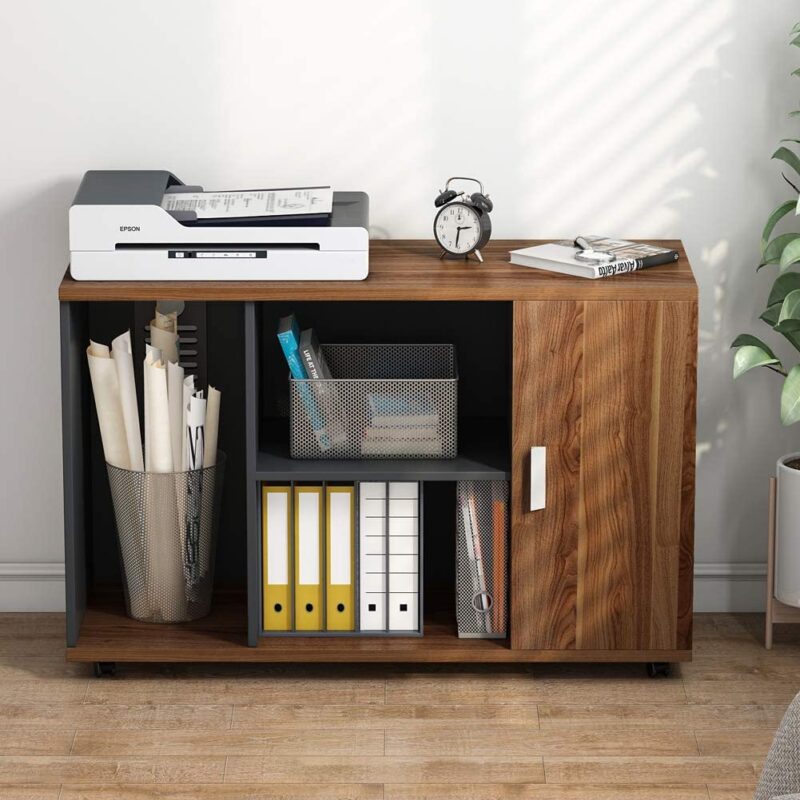 File Cabinet, 39" Mobile Printer Stand with Large Storage Shelves - Image 3