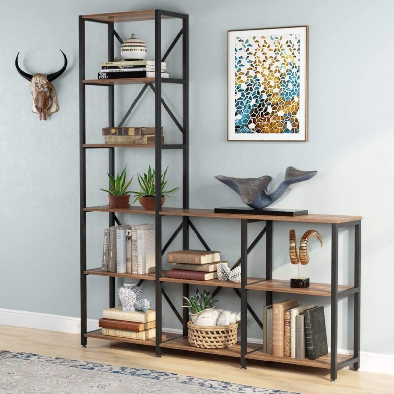 9 Shelves Bookshelves, Industrial Ladder Corner Etagere Bookcase - Image 3