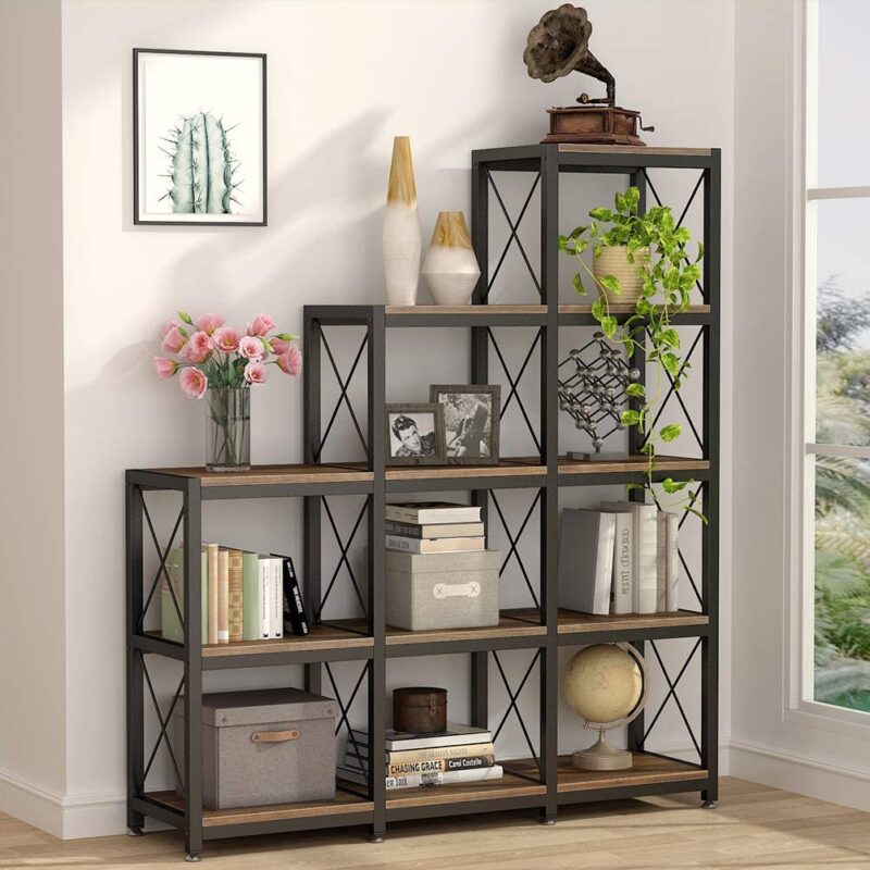 Bookshelf, 12 Shelves Industrial Ladder Etagere Bookcase - Image 9