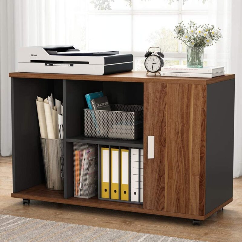 File Cabinet, 39" Mobile Printer Stand with Large Storage Shelves - Image 2