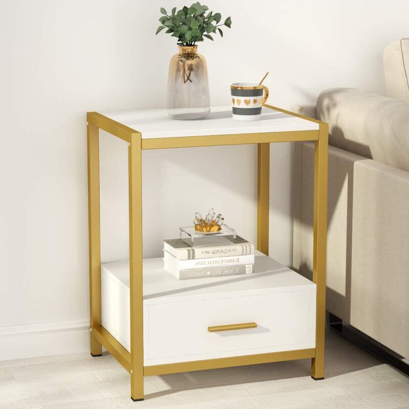 Nightstands, End Side Table with Drawer & Storage Shelf - Image 2