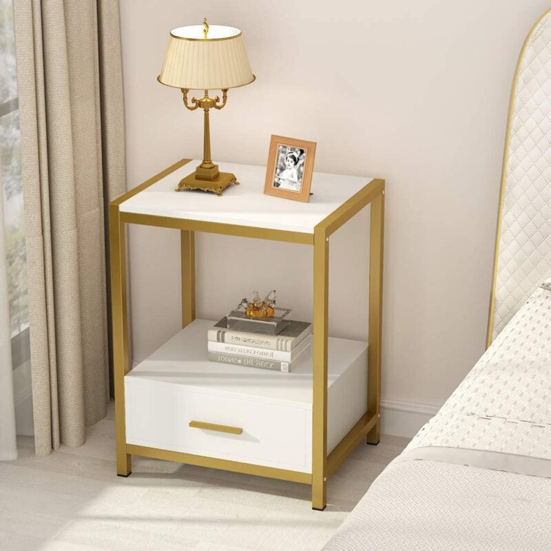 Nightstands, End Side Table with Drawer & Storage Shelf - Image 4