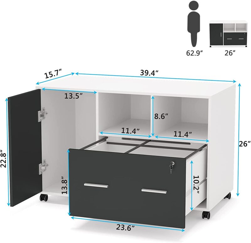 File Cabinet, Lateral Printer Stand with Wheels and Shelves - Image 7