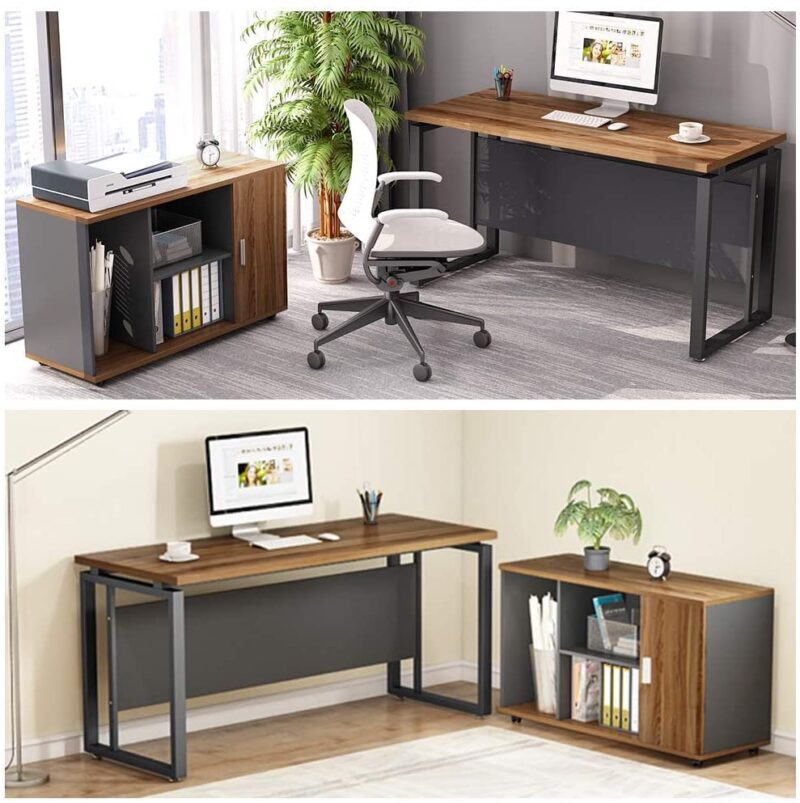 L-Shaped Desk, 55" Executive Desk with 39" File Cabinet - Image 5