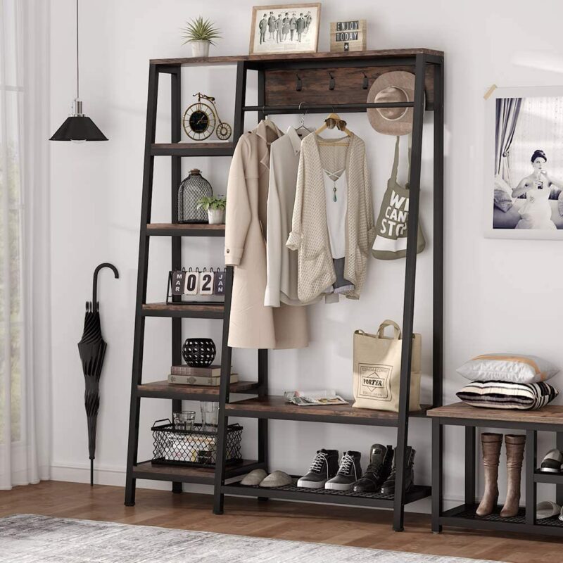 Freestanding Closet Organizer, Hall Trees with Shoes Bench - Image 2