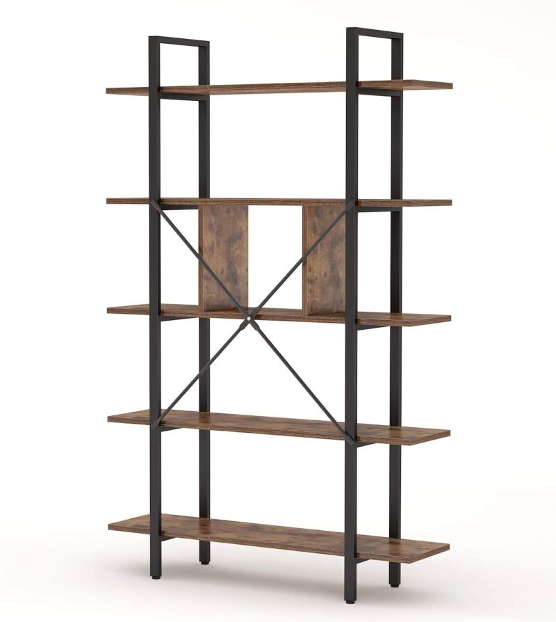 Bookshelf, 5-Tier Industrial Bookcase Display Storage Shelf