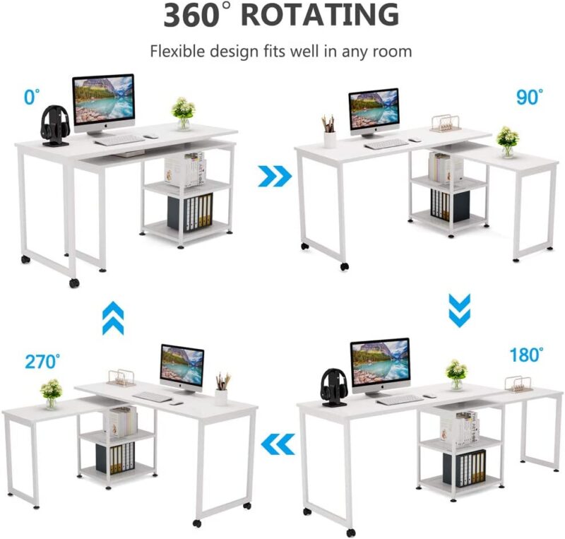 Rotating Desk, 360° Rotating Reversible L-Shaped Corner Desk - Image 5