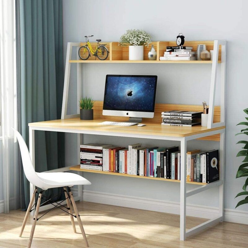 Computer Desk, Heavy Duty Writing Desk with Hutch & Bookshelf - Image 12