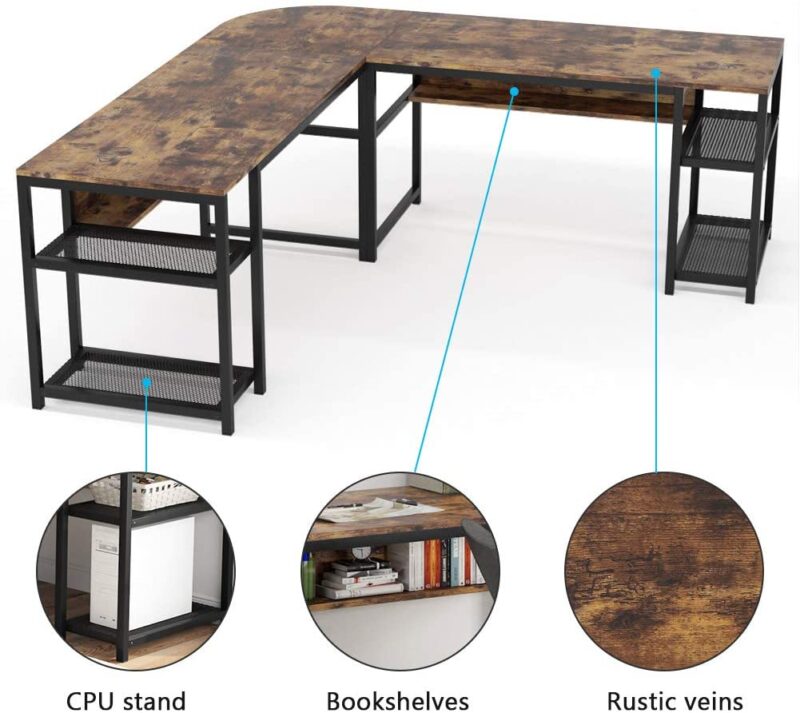 L-Shaped Desk, 70 Inch Computer Desk with Bookcase - Image 4