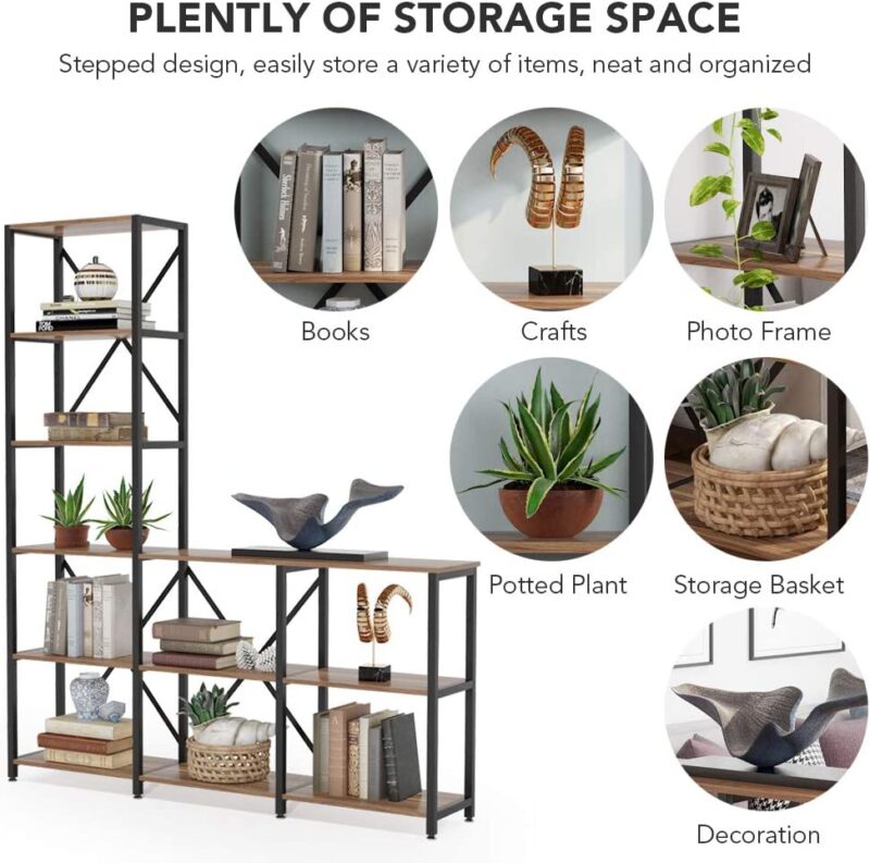 9 Shelves Bookshelves, Industrial Ladder Corner Etagere Bookcase - Image 5