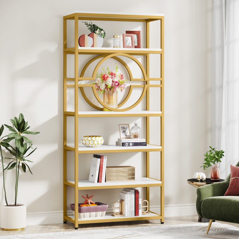 Bookshelf, 6-Tier Etagere Bookcase Freestanding Storage Shelf - Image 2