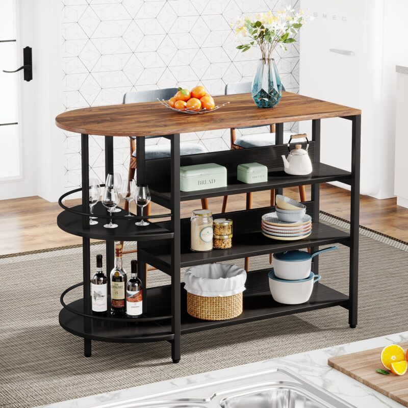 43" Kitchen Island Table with 2 Side Spice Rack & 3 Open Storage Shelves - Image 2