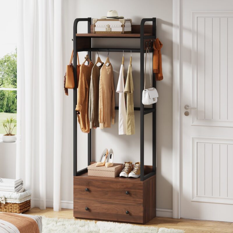 Freestanding Closet Organizer, Coat Rack with Drawers and Shelves - Image 3