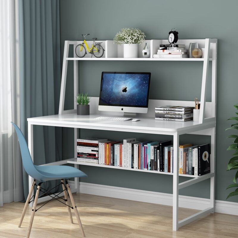 Computer Desk, Home Office Desk with Hutch and Storage Shelf - Image 9