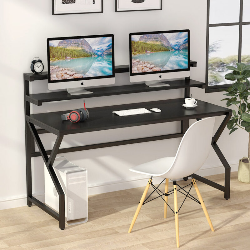 Computer Desk, 55" Office Desk Gaming Table with Monitor Stand - Image 3