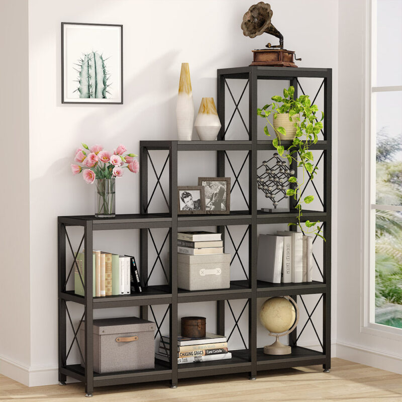 Bookshelf, 12 Shelves Industrial Ladder Etagere Bookcase - Image 3