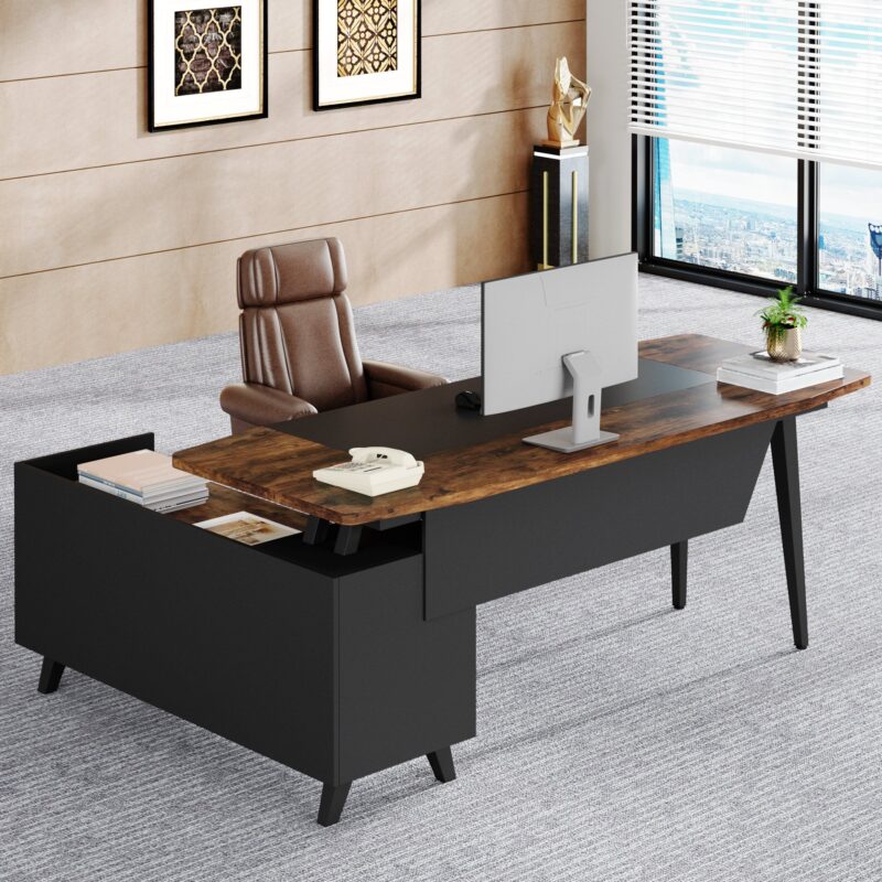 70.9" L-Shaped Executive Desk, Large Computer Desk with 47" File Cabinet - Image 2