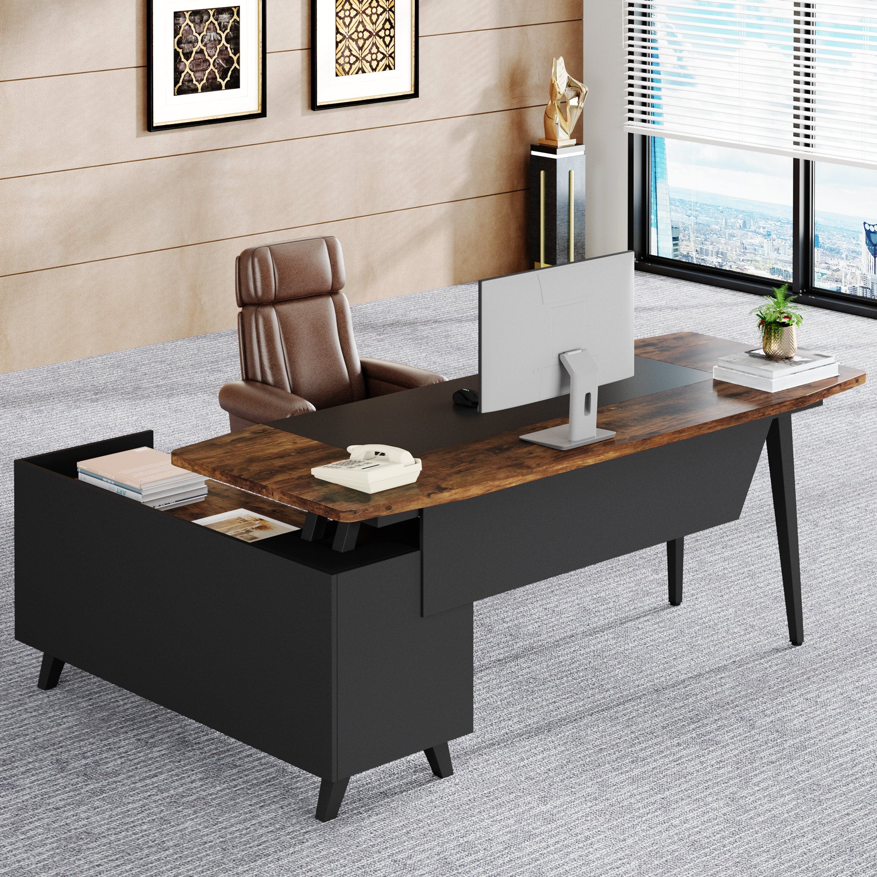 70.9″ L-Shaped Executive Desk, Large Computer Desk with 47″ File ...