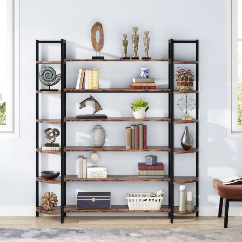 Triple Wide 6-Shelf Bookshelves , 6-Tier Large Etagere Bookcase - Image 2