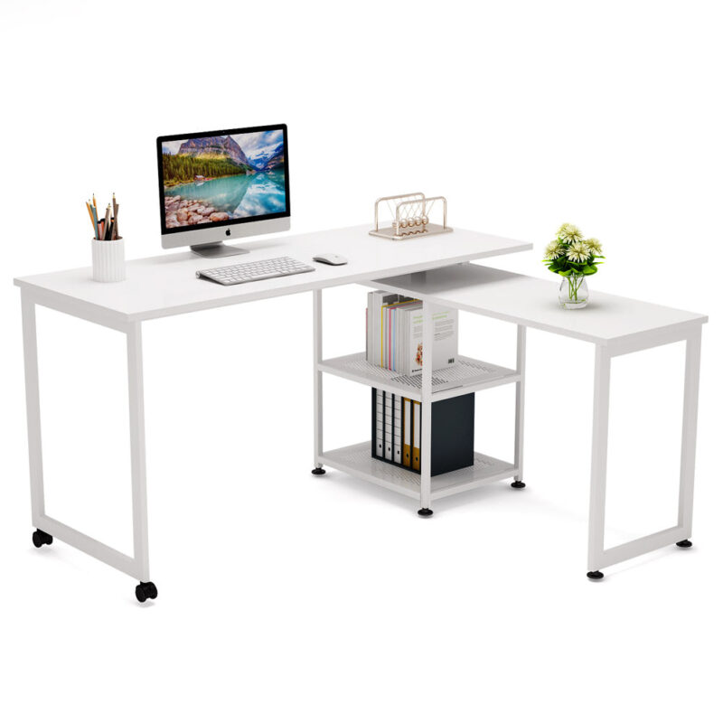 Rotating Desk, 360° Rotating Reversible L-Shaped Corner Desk