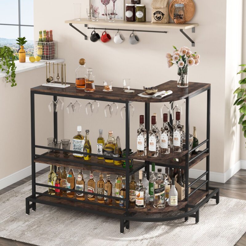 Bar Unit, 3-Tier L-Shaped Liquor Bar Table with Storage - Image 2