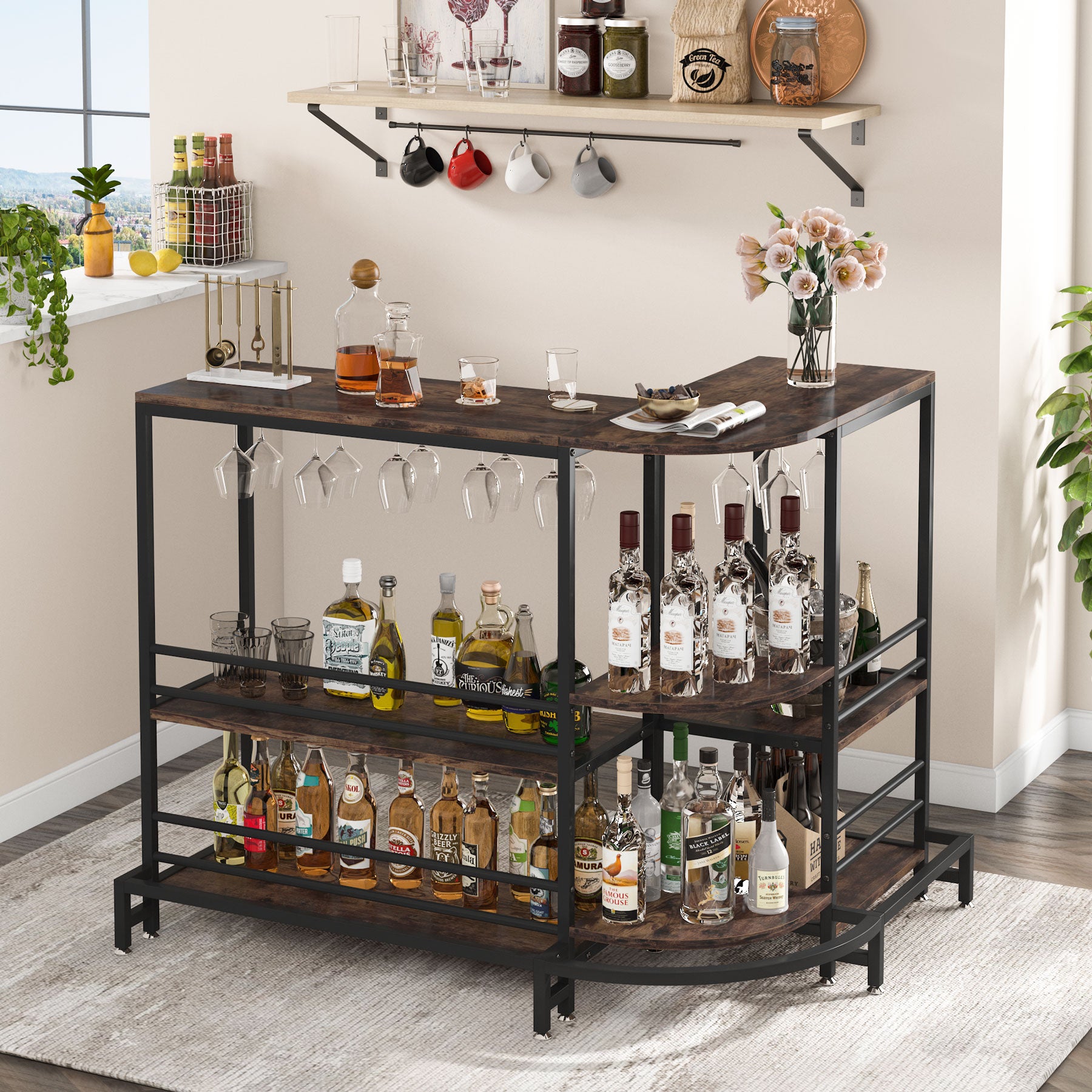 Bar Unit, 3-Tier L-Shaped Liquor Bar Table with Storage – MecaWorks – EGYPT