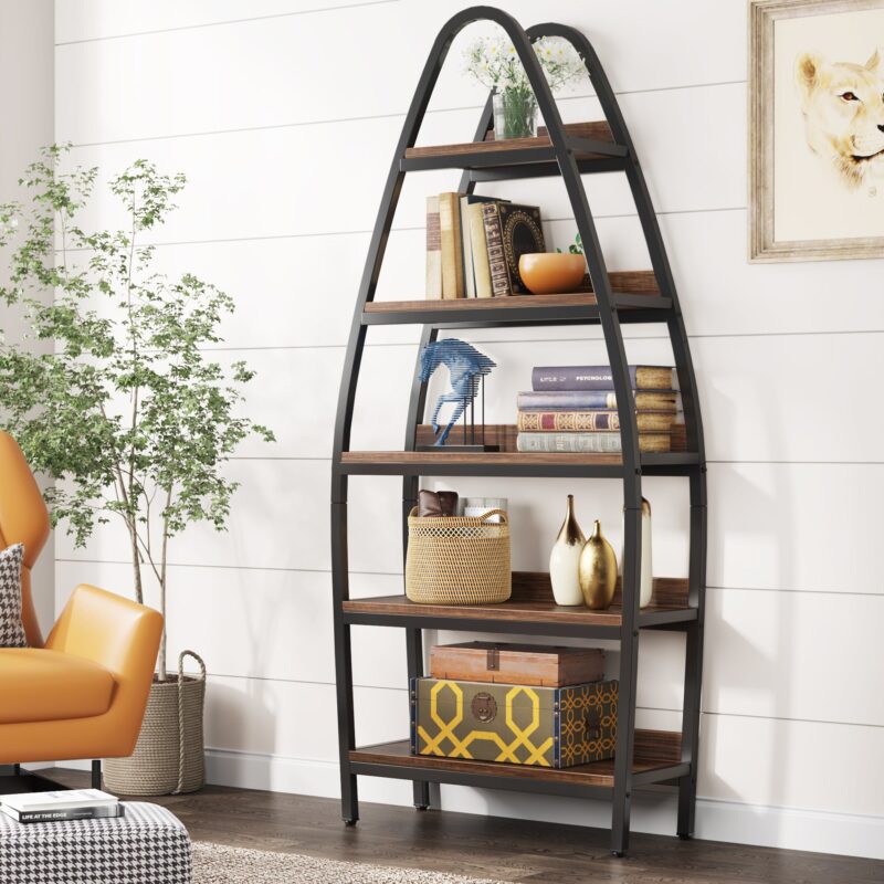 Bookshelf, 5-Tier Open Etagere Bookcase 69" Tall Display Shelf Unit - Image 2