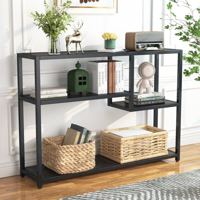 Console Table, Small Black Entryway Table with Storage Shelves - Image 3