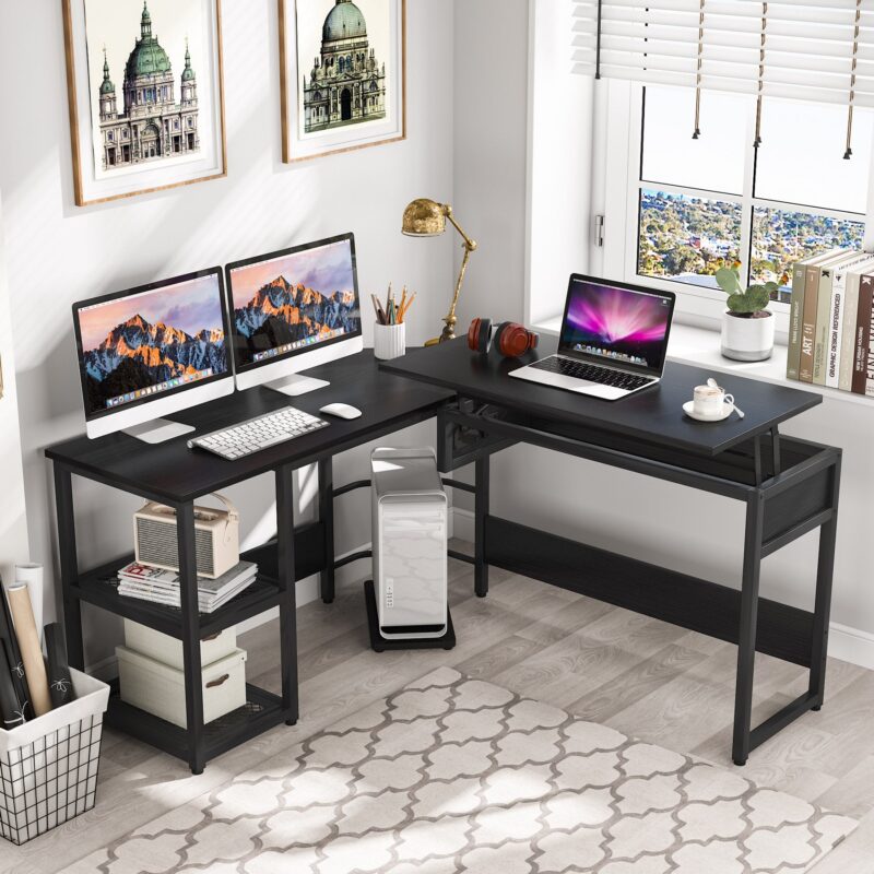 L-Shaped Desk,  Sit to Stand Corner Computer Desk with Lift Top - Image 8