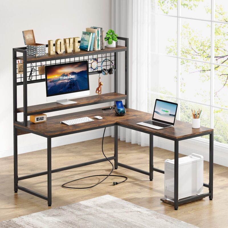 L-Shaped Desk, Reversible Corner Computer Desk with Power Outlet - Image 3