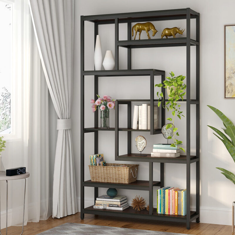 8-Shelves Staggered Bookshelf,  Industrial Etagere Bookcase - Image 4