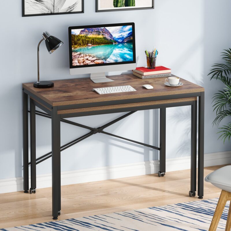 Two Person Desk, Double Computer Desk with Wheels Lockable - Image 5