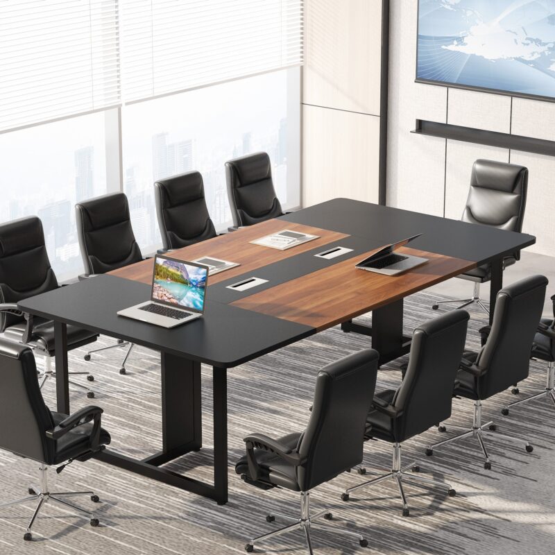 8FT Rectangle Conference Table, 10 People Meeting Table with Grommets - Image 2