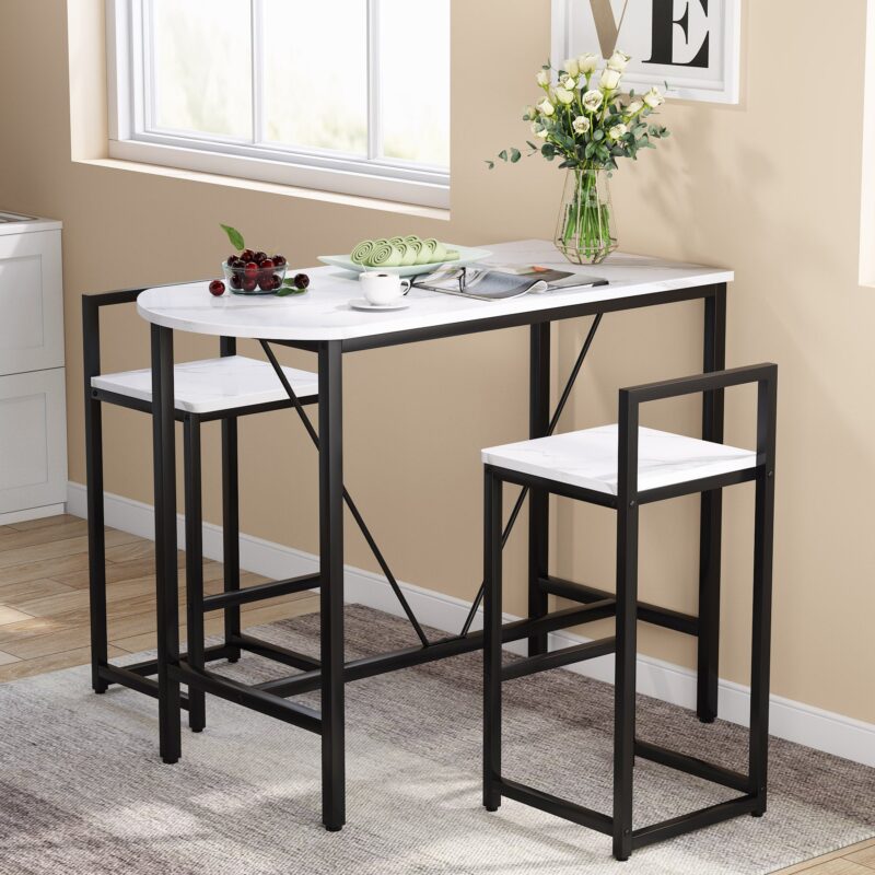 3-Piece Bar Table Set, Kitchen Pub Dining Table - Image 2