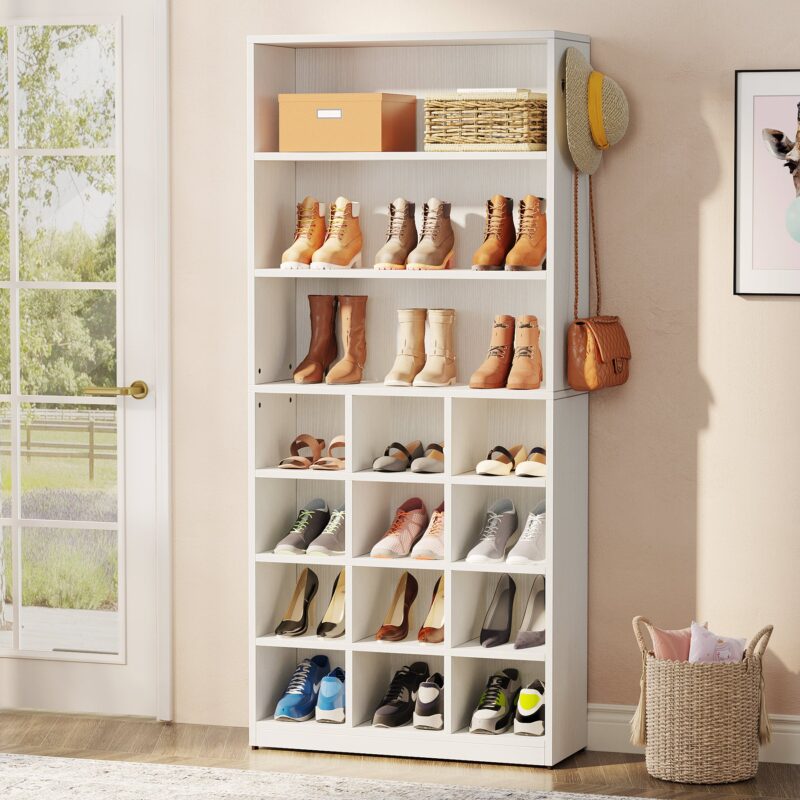 Shoe Cabinet, Freestanding Shoe Rack with Side Hooks