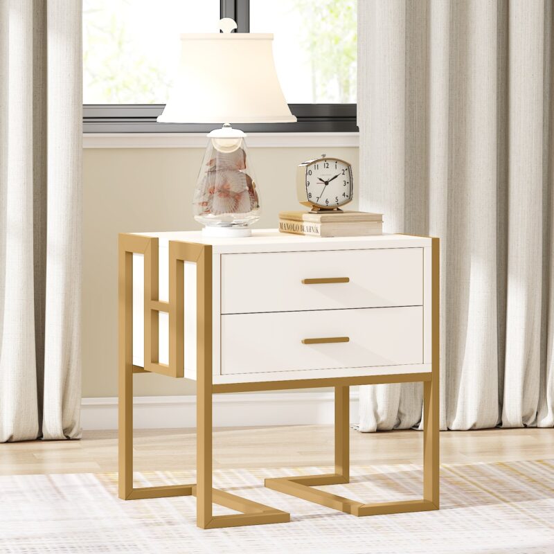 Nightstand, 21" Wide Bedside  End Table with 2-Drawer - Image 3