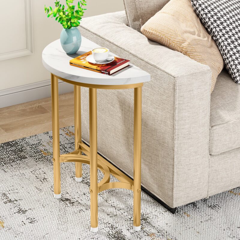 End Table, 20'' Half Round Faux Marble Side Table