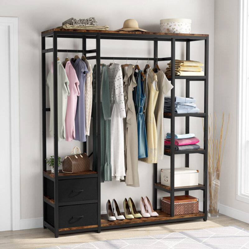 Freestanding Closet Organizer, 59" Garment Rack with 2 Drawers - Image 3