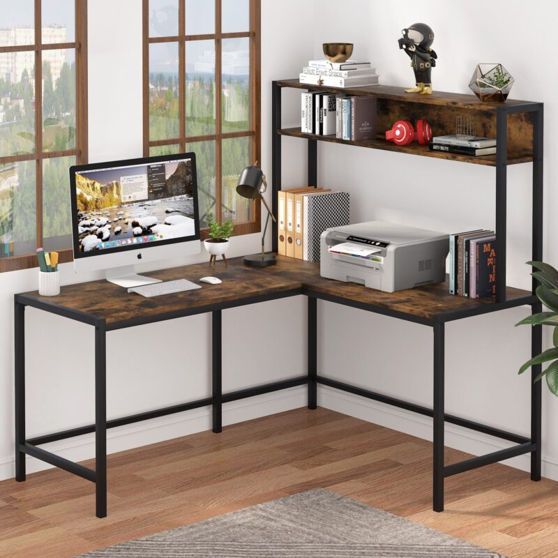 L-Shaped Desk,  Computer Desk with Hutch, Study Corner Desk - Image 2