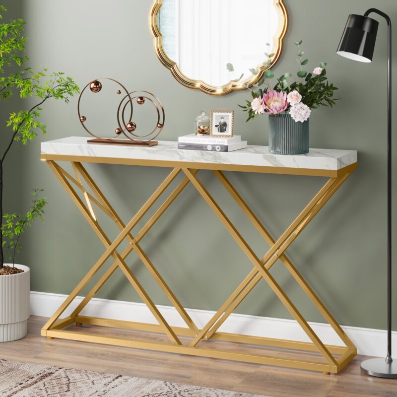 Console Table, 55" Modern Entryway Sofa Table with  Gold Metal Legs - Image 2