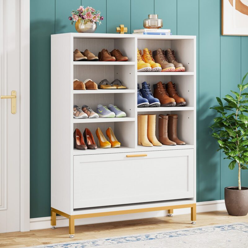 Shoe Cabinet, 7-Tier Shoe Rack with Flip Door & Adjustable Shelves - Image 2