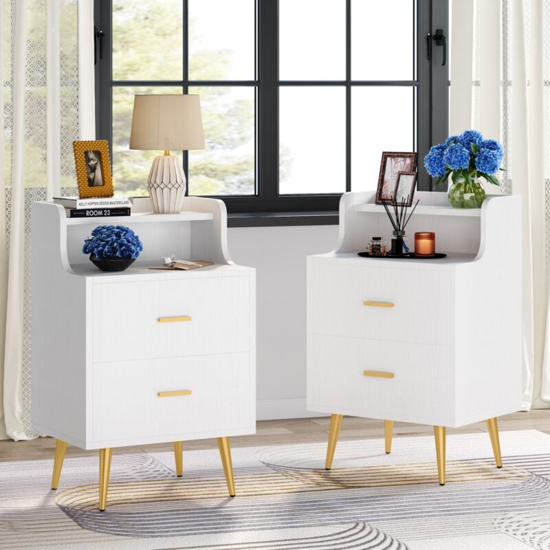 Nightstand, Modern Bedside Table with 2 Drawers - Image 9