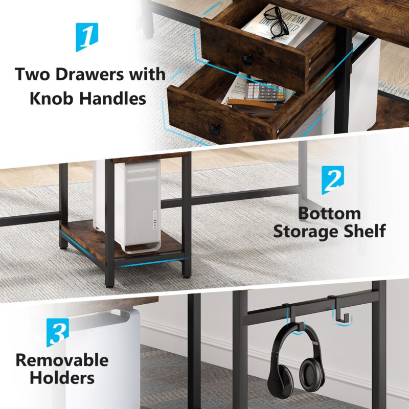 Two Person Desk, 78’’ Double Computer Desk with Drawers - Image 6