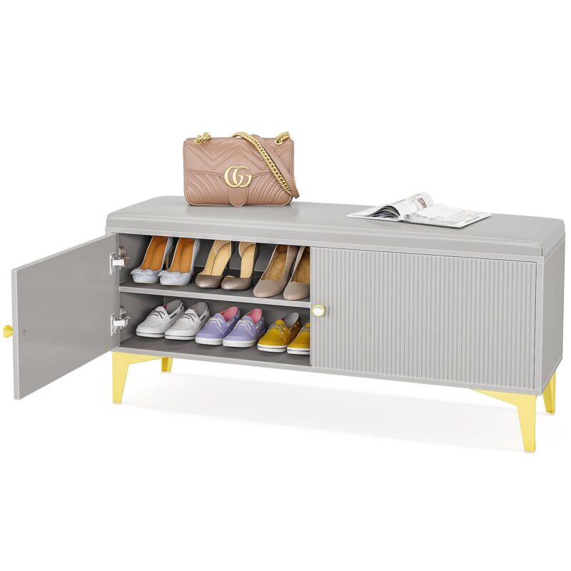 Shoe Bench, Modern Shoe Rack Bench Organizer with Cabinet - Image 2