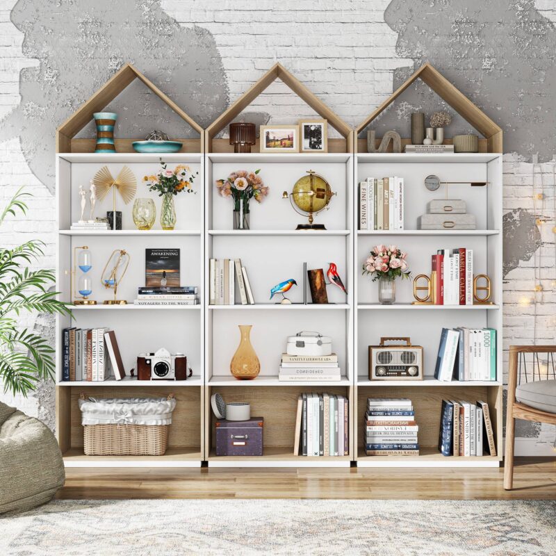 Bookshelf, 5-Shelf Skinny Cube Bookcase Display Shelving Unit - Image 8