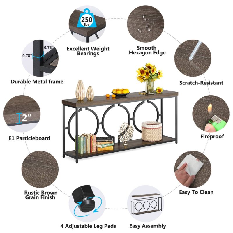Console Table, 70.9" Sofa Table with 2 Tier Storage Shelves - Image 6